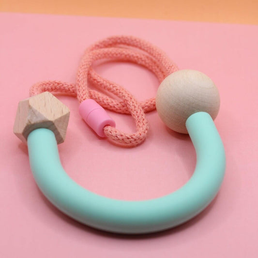 Mint Silicone U Tube necklace on 5mm Pink Macrame Cord | Chunky Wooden Beads