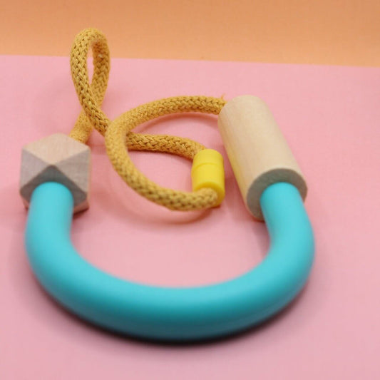 Turquoise Silicone U Tube necklace on 5mm Mustard Macrame Cord | Chunky Wooden Beads