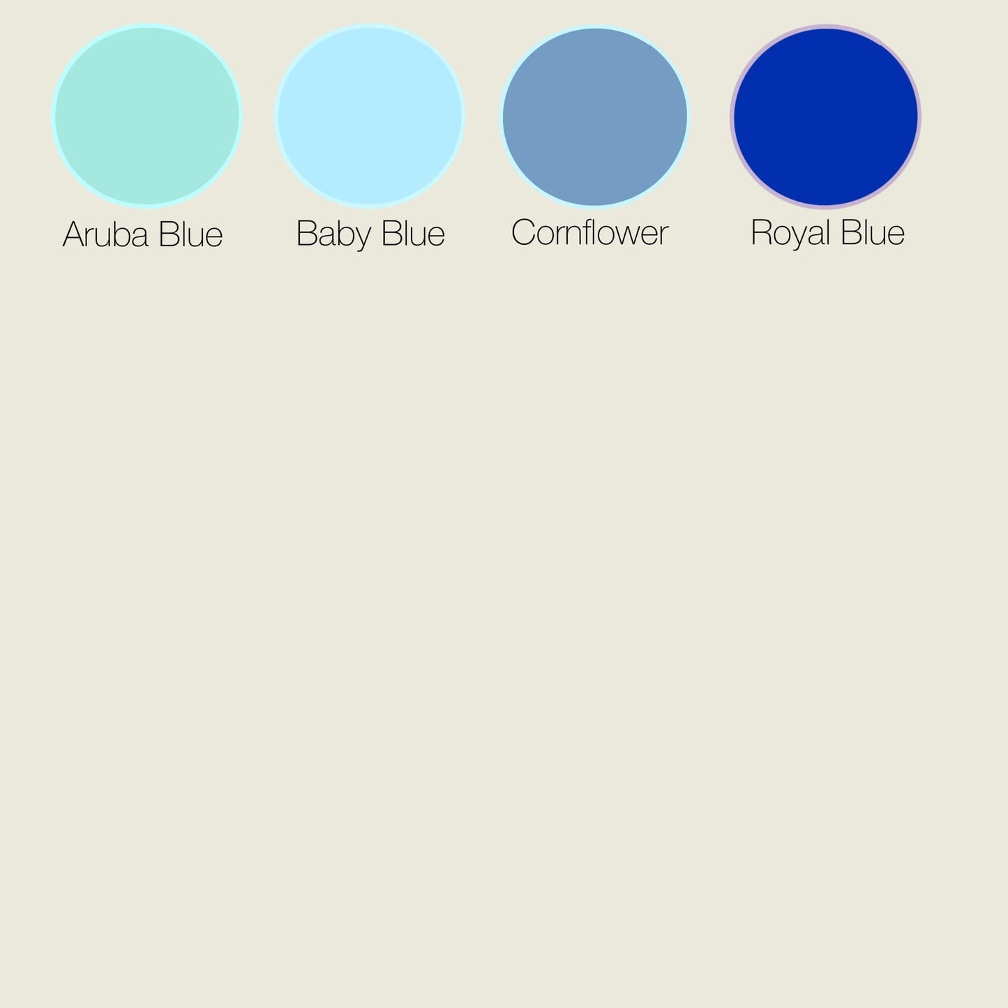 Hexagon silicone necklace color options showcasing Aruba Blue, Baby Blue, Cornflower, and Royal Blue beads for sensory and baby-friendly jewelry.