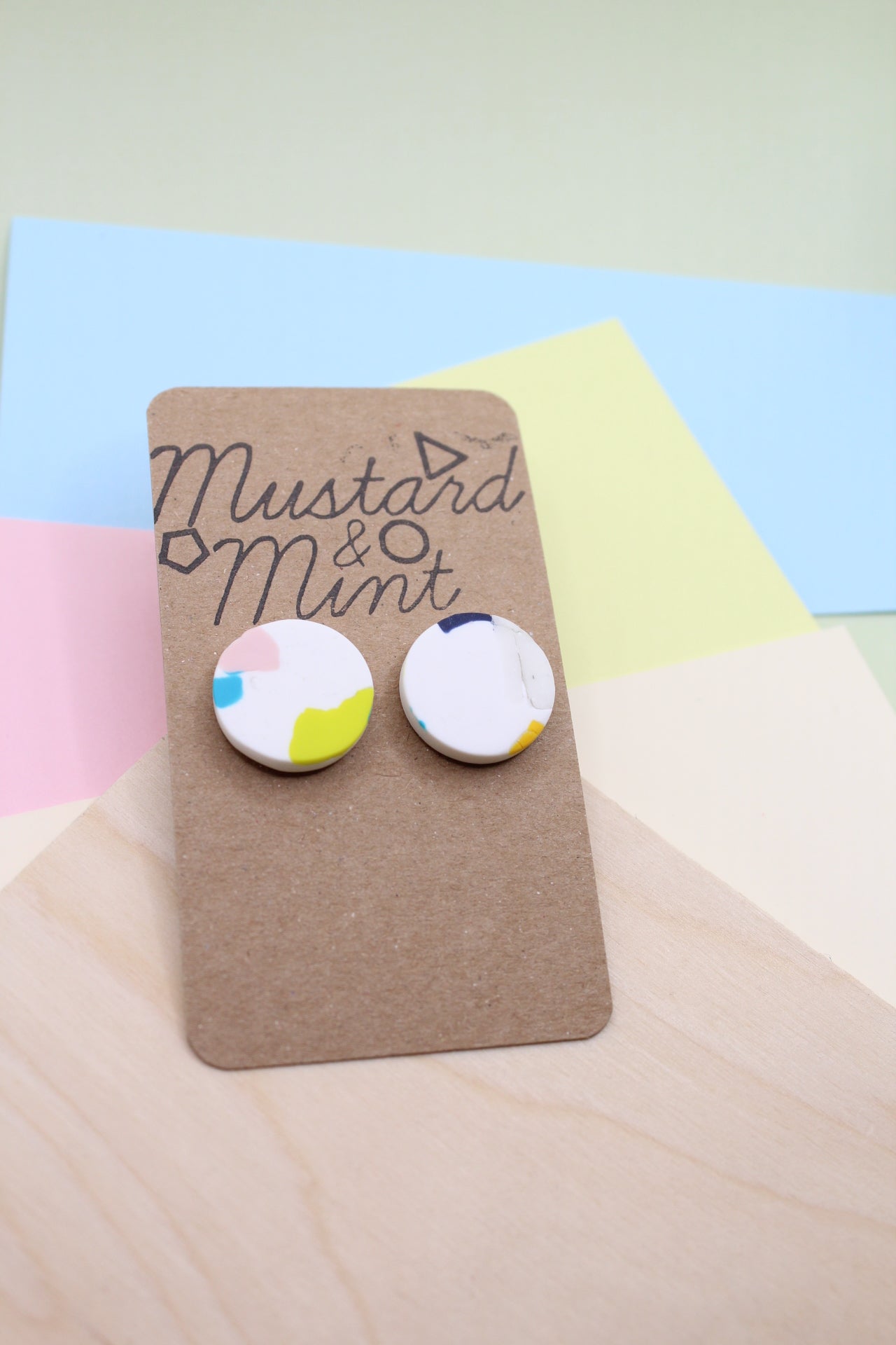 Chunky Polymer Studs - Terrazzo Effect Organic round shape | Lightweight