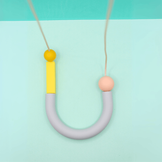 Asymmetrical Dove Grey U Shape Silicone Necklace | Lightweight and Chewable