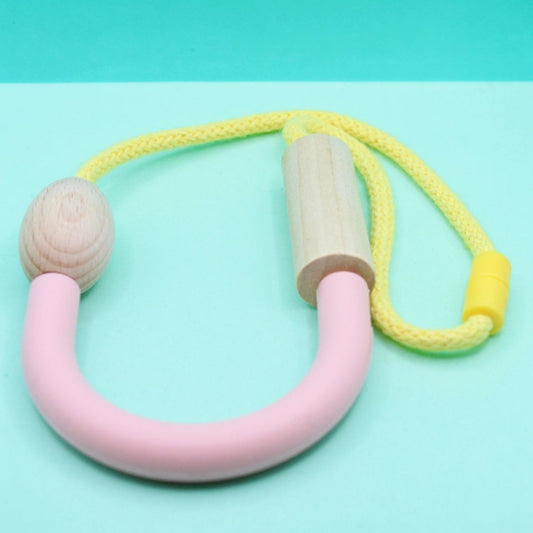 Pink Silicone U Tube necklace on 5mm Macrame Cord | Chunky Wooden Beads