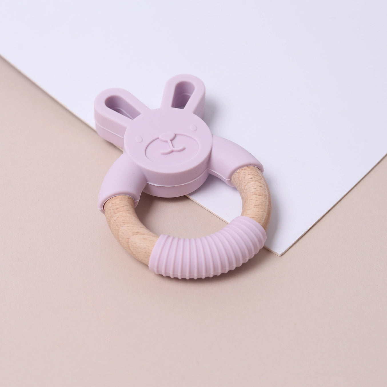 Lilac Silicone & Beechwood Bunny Baby Teether - Safe & Soothing