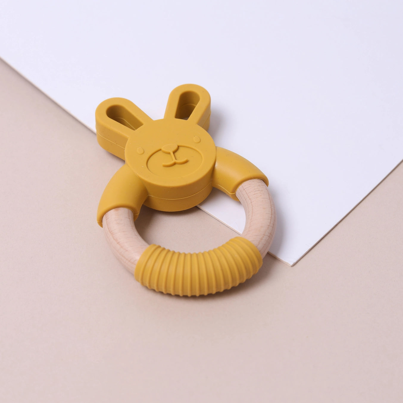 Mustard Yellow Silicone & Beechwood Bunny Teether