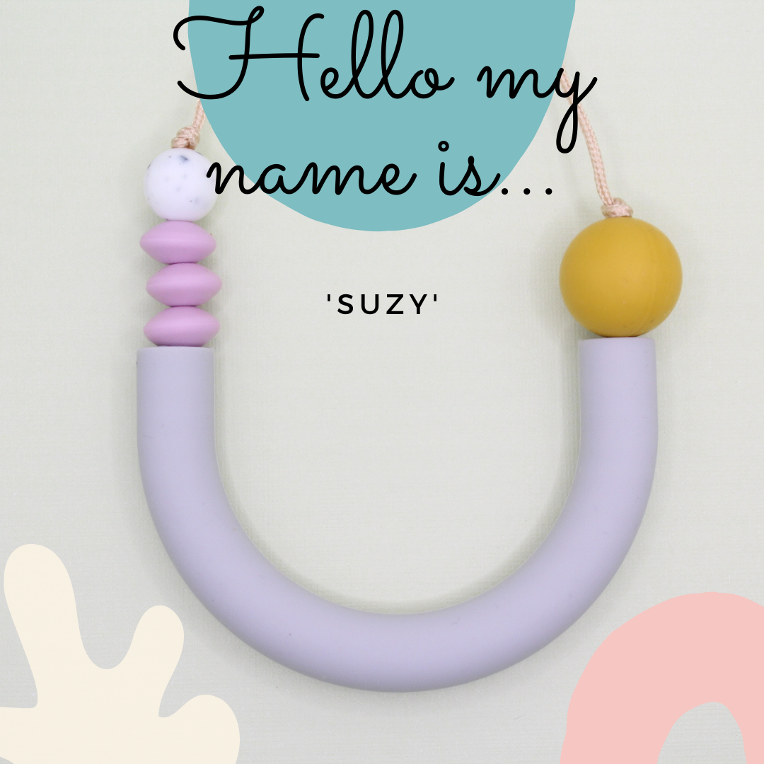 'Suzy' Grey U Shape Silicone Necklace - Dusty Lilac, Mustard and Gritty White