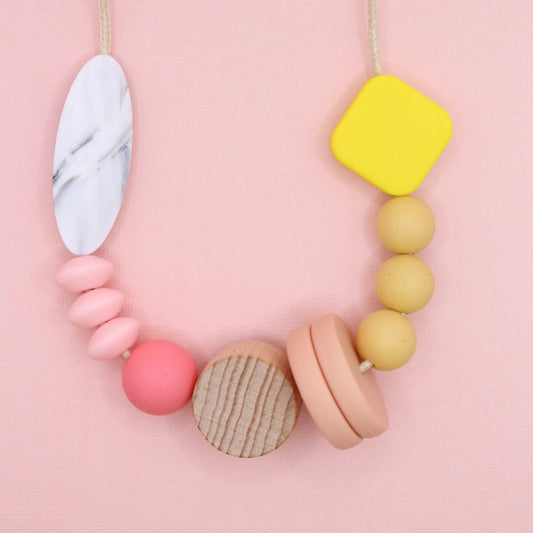 'Lucille'Beaded Silicone Necklace - Yellow, Mimosa, Peachy, Bubblegum Pink and Rose