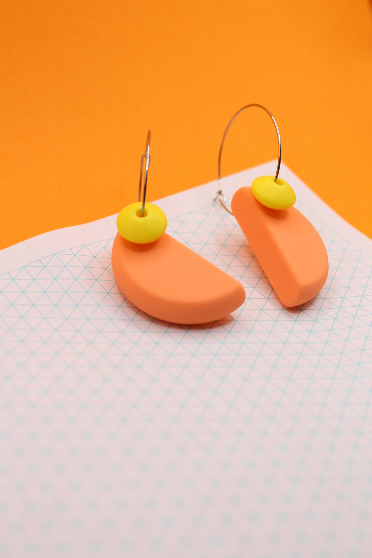 Statement Silicone Hoop Dangle Earrings in Nectarine | 30mm Hoops