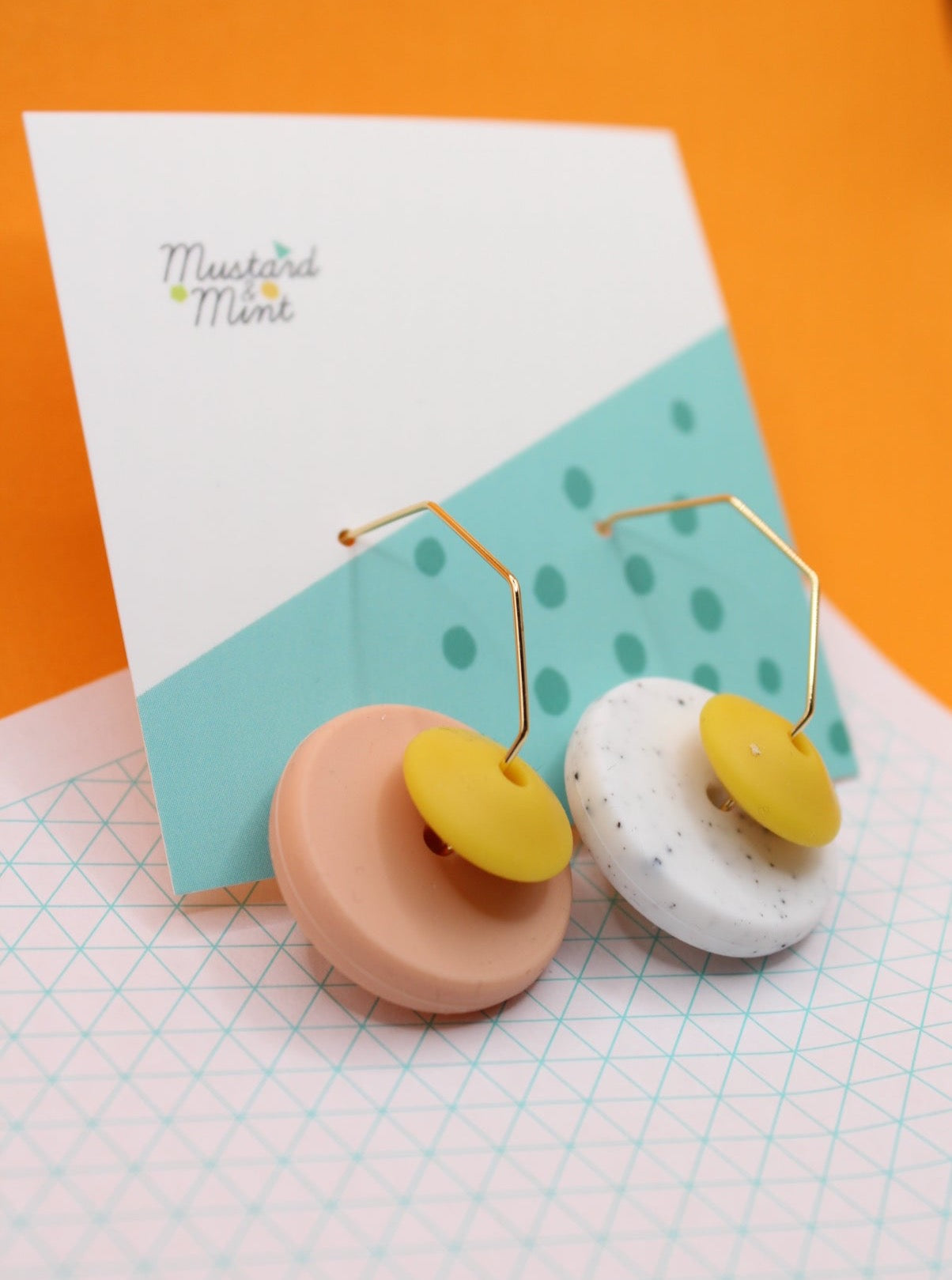 Silicone Bead and Octagon Hoop Dangle Earrings | 28mm Hoops