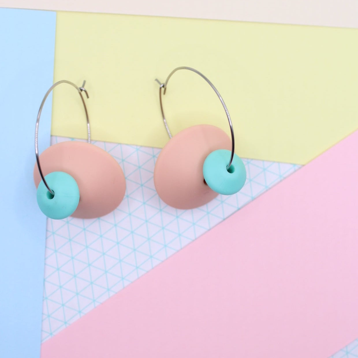 Statement Silicone Hoop Dangle Earrings - Peachy Pink. 30mm Hoops