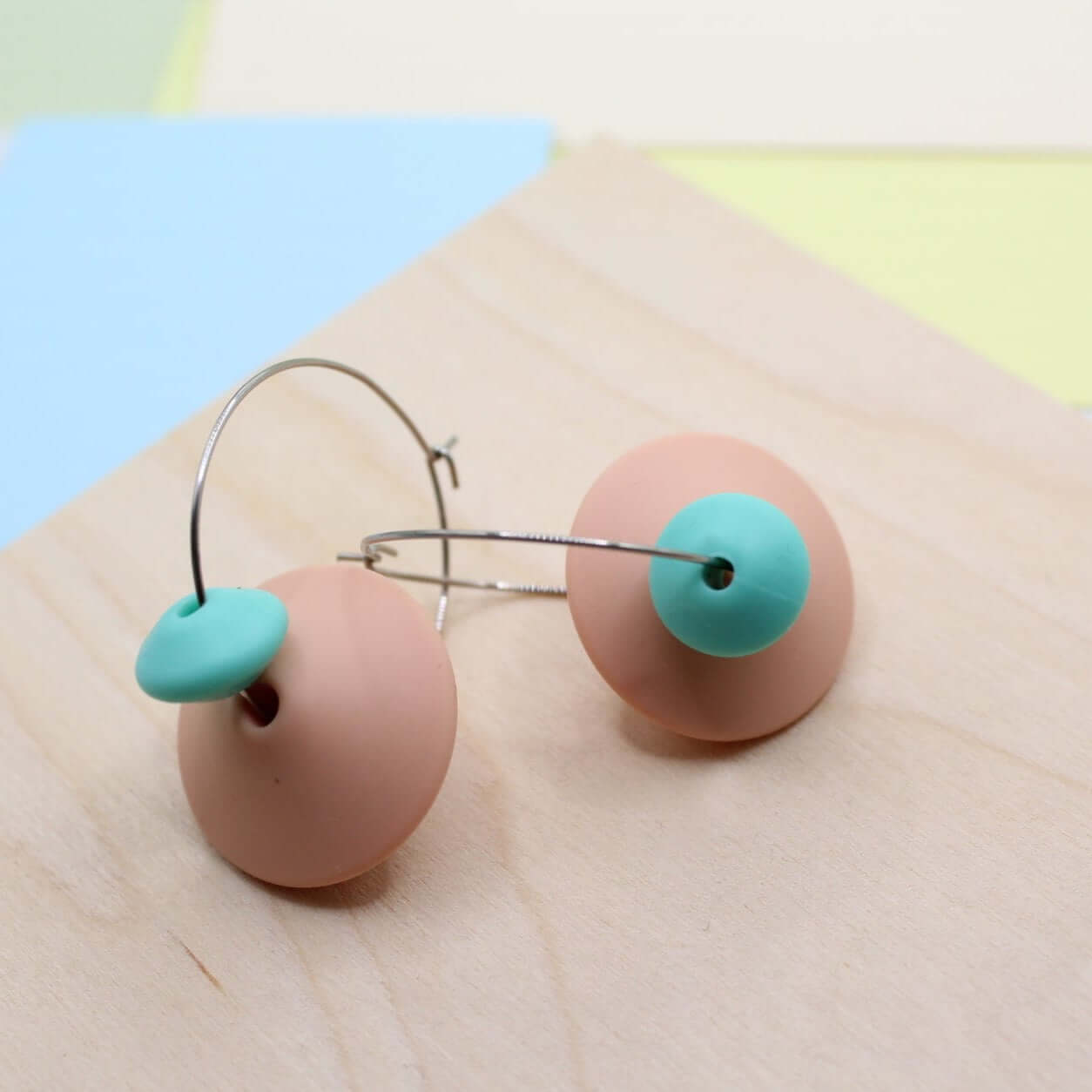 Statement Silicone Hoop Dusty Pink Dangle Earrings | 30mm Hoops