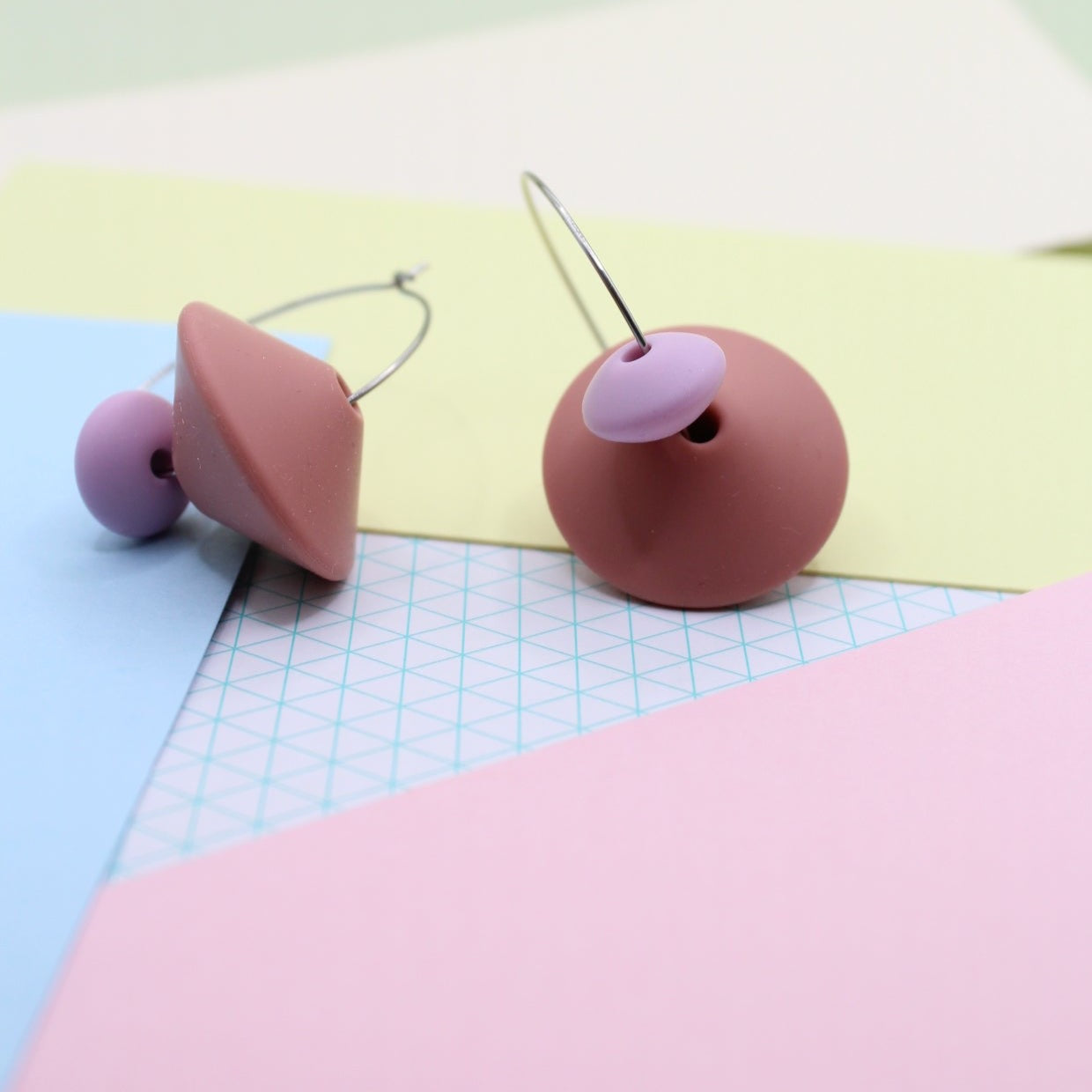 Statement Silicone Hoop Dangle Earrings - Rose Dawn, 30mm Hoops