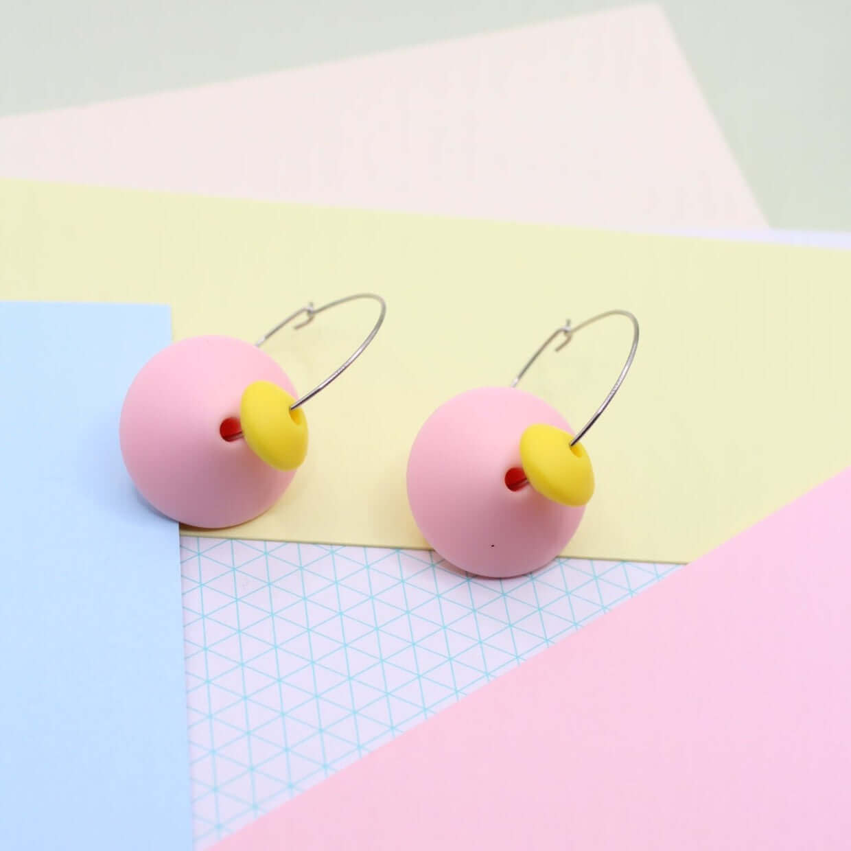 Statement Silicone Hoop Dangle Earrings - Rose Pink | 30mm Hoops