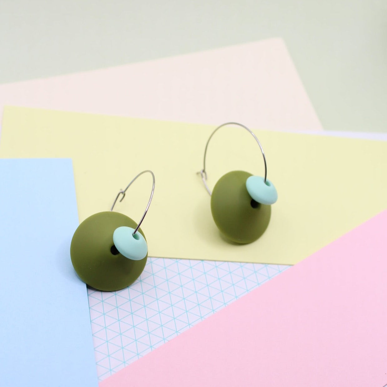 Statement Silicone Hoop Dangle 'Atomic' Earrings - Army Green