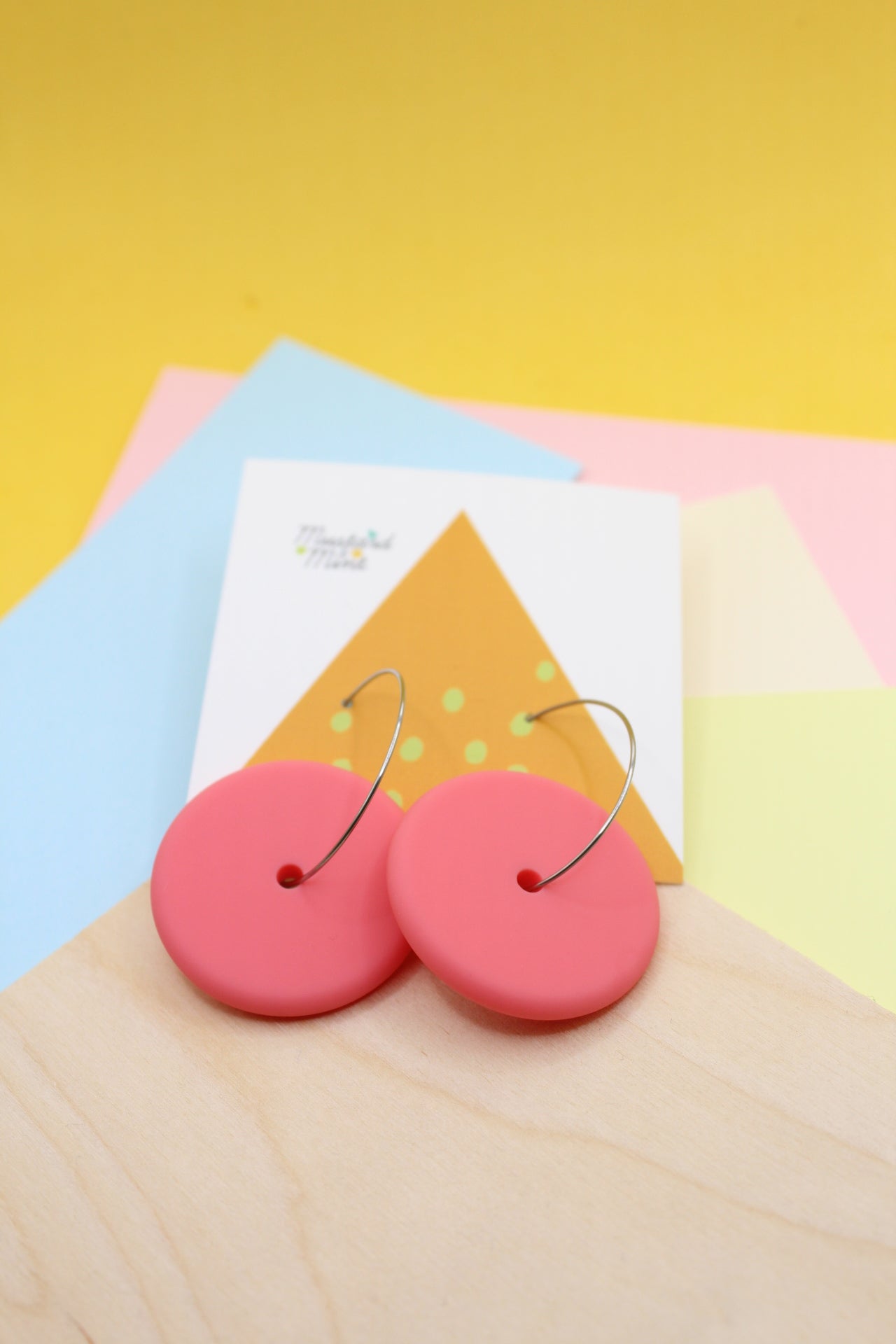 Statement Silicone Hoop Dangle Earrings - Flamingo Pink, 30mm Hoops.