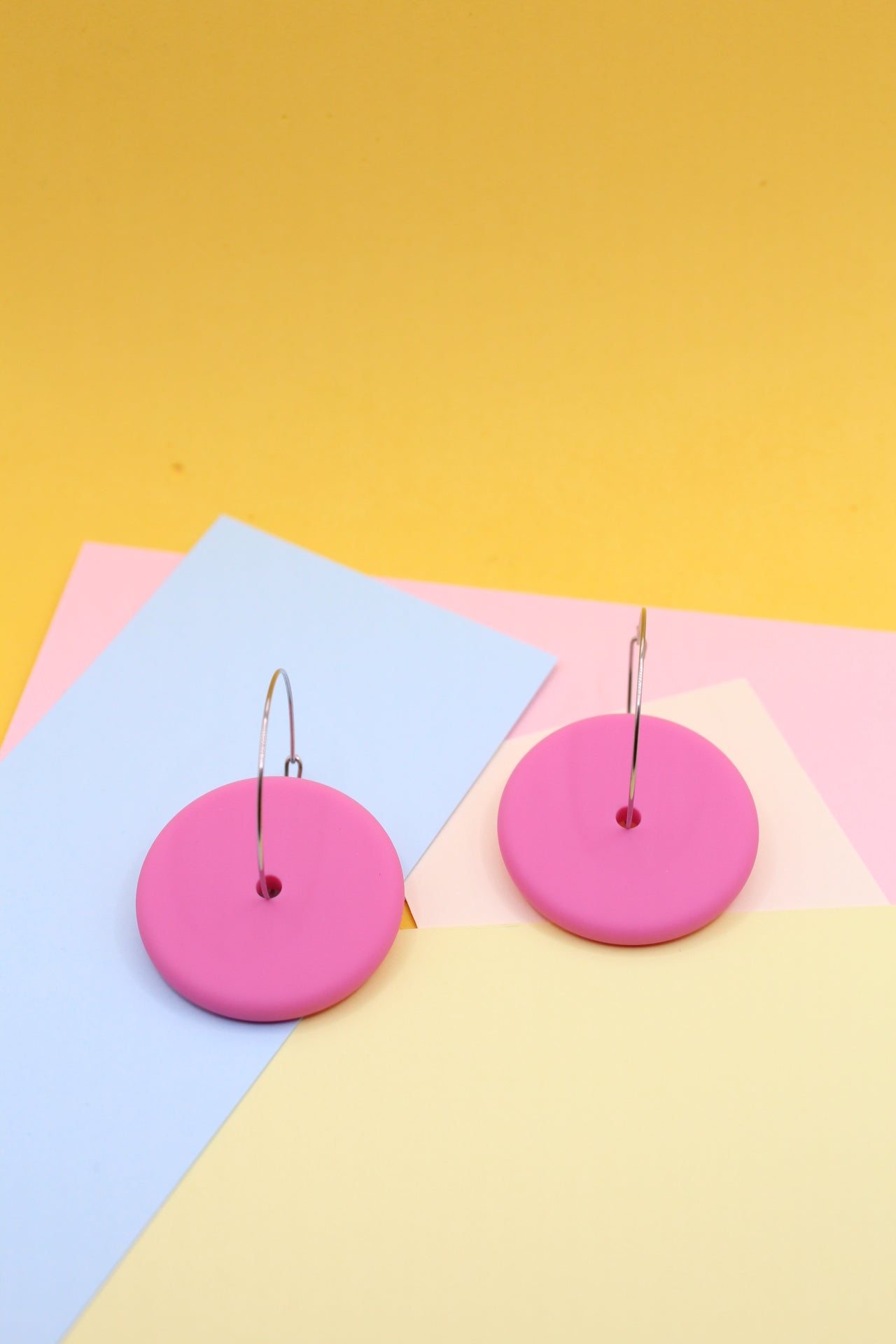 Statement Silicone Hoop Dangle Earrings - Candy Pink. 30mm Hoops.
