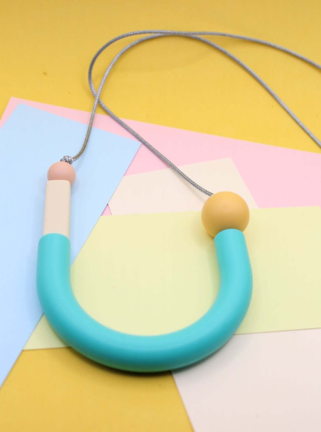 Asymmetrical Turquoise U Shaped Silicone Necklace | Sensory Seeking