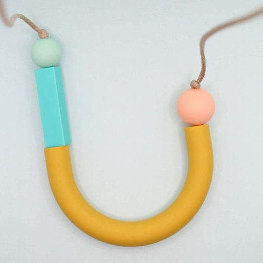 Asymmetrical Mustard U Shape Silicone Necklace | Lightweight and Chewable