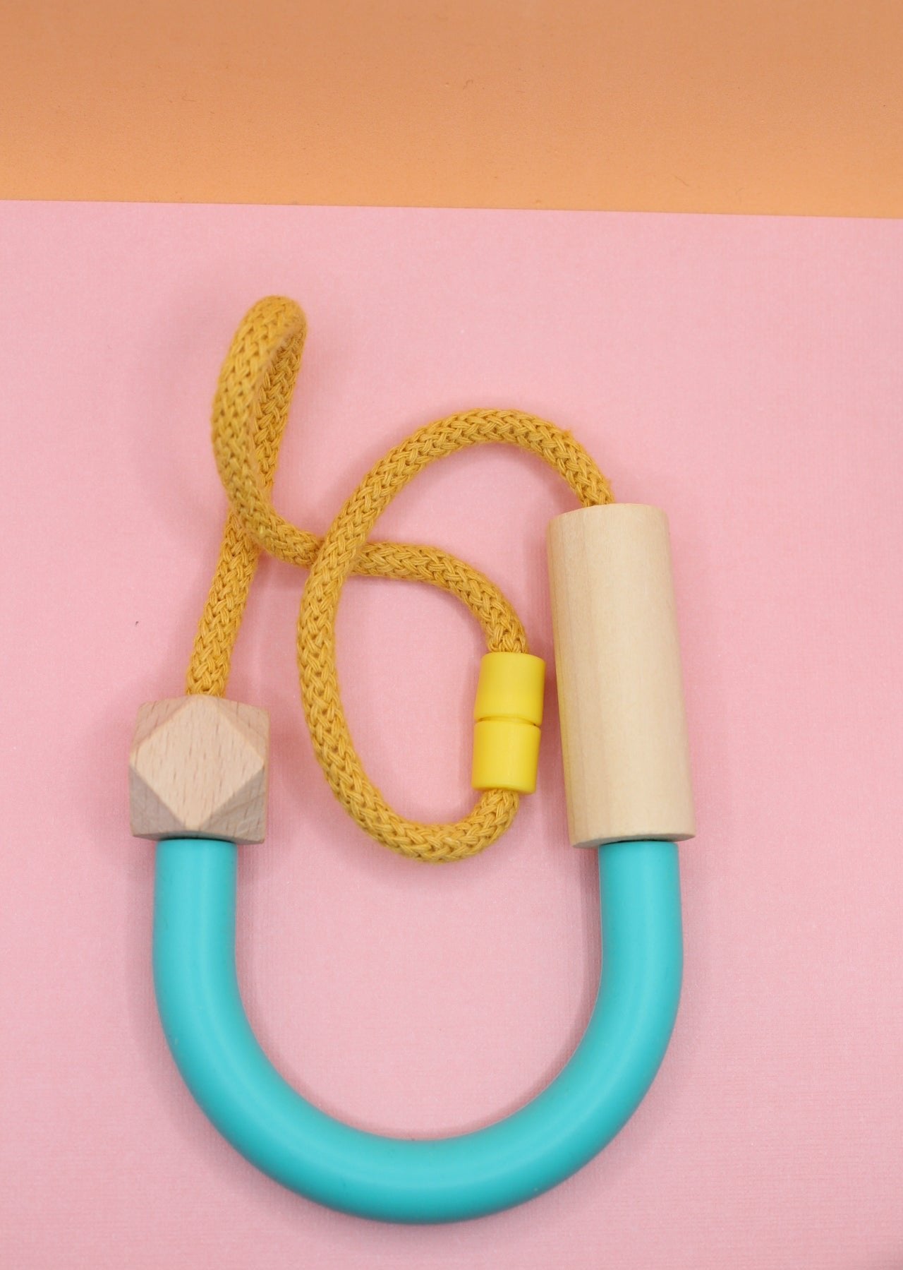 Basic Bold - Turquoise Silicone U Tube necklace on 5mm Mustard Macrame Cord | Chunky Wooden Beads