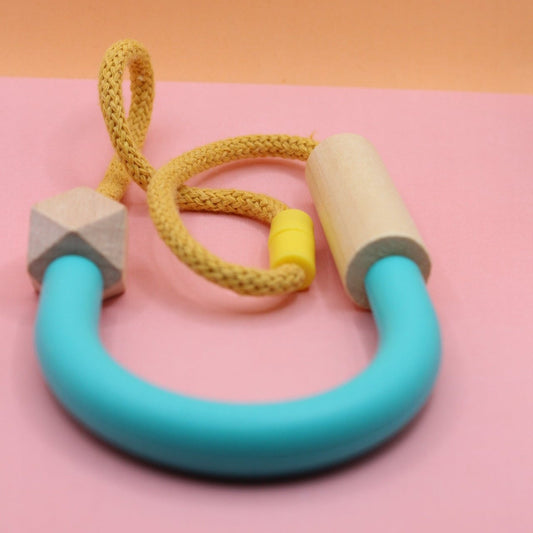 Basic Bold - Turquoise Silicone U Tube necklace on 5mm Mustard Macrame Cord | Chunky Wooden Beads