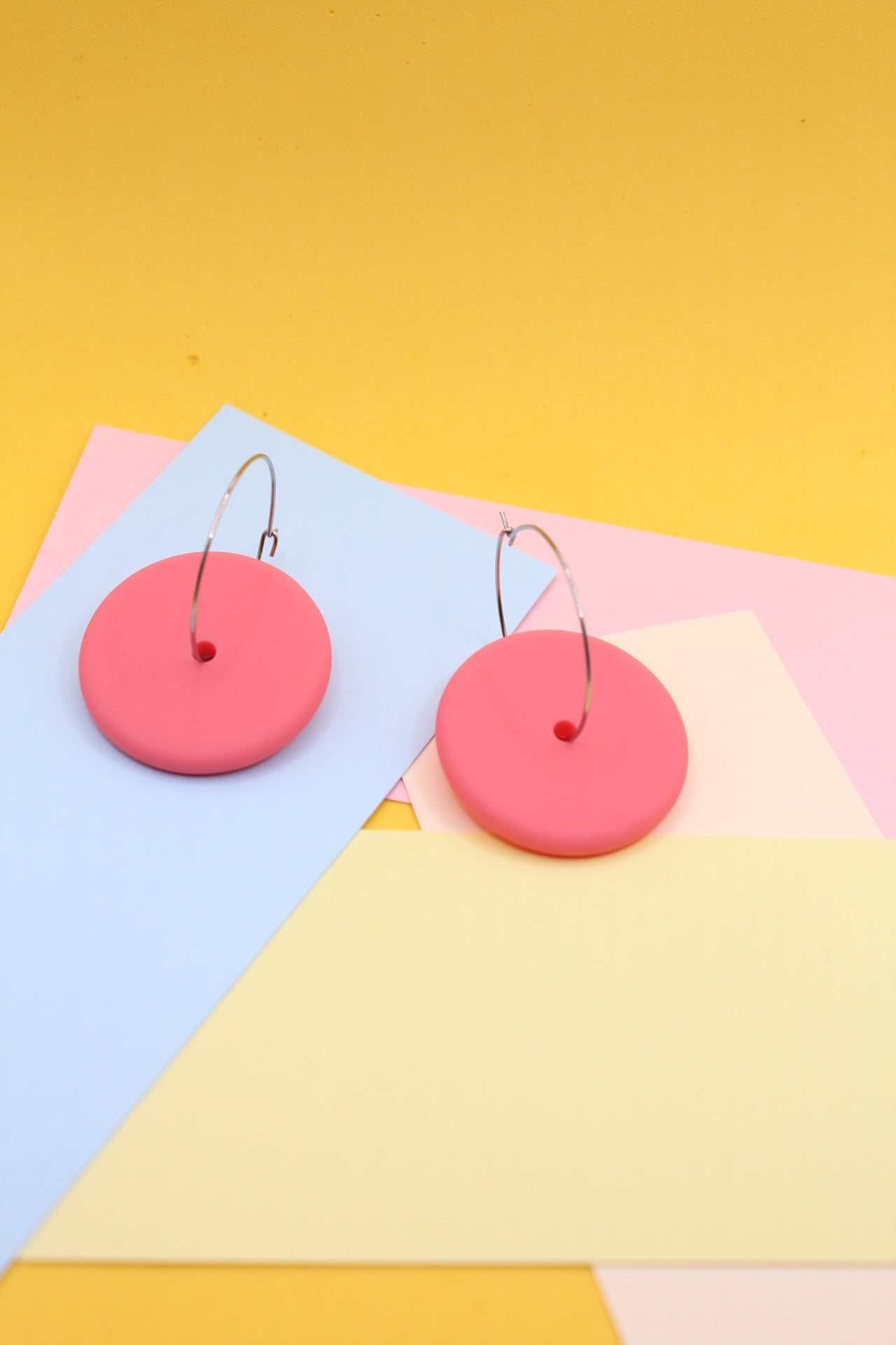 Statement Silicone Hoop Dangle Earrings | Flamingo Pink | 30mm Hoops | Super Seconds Festival