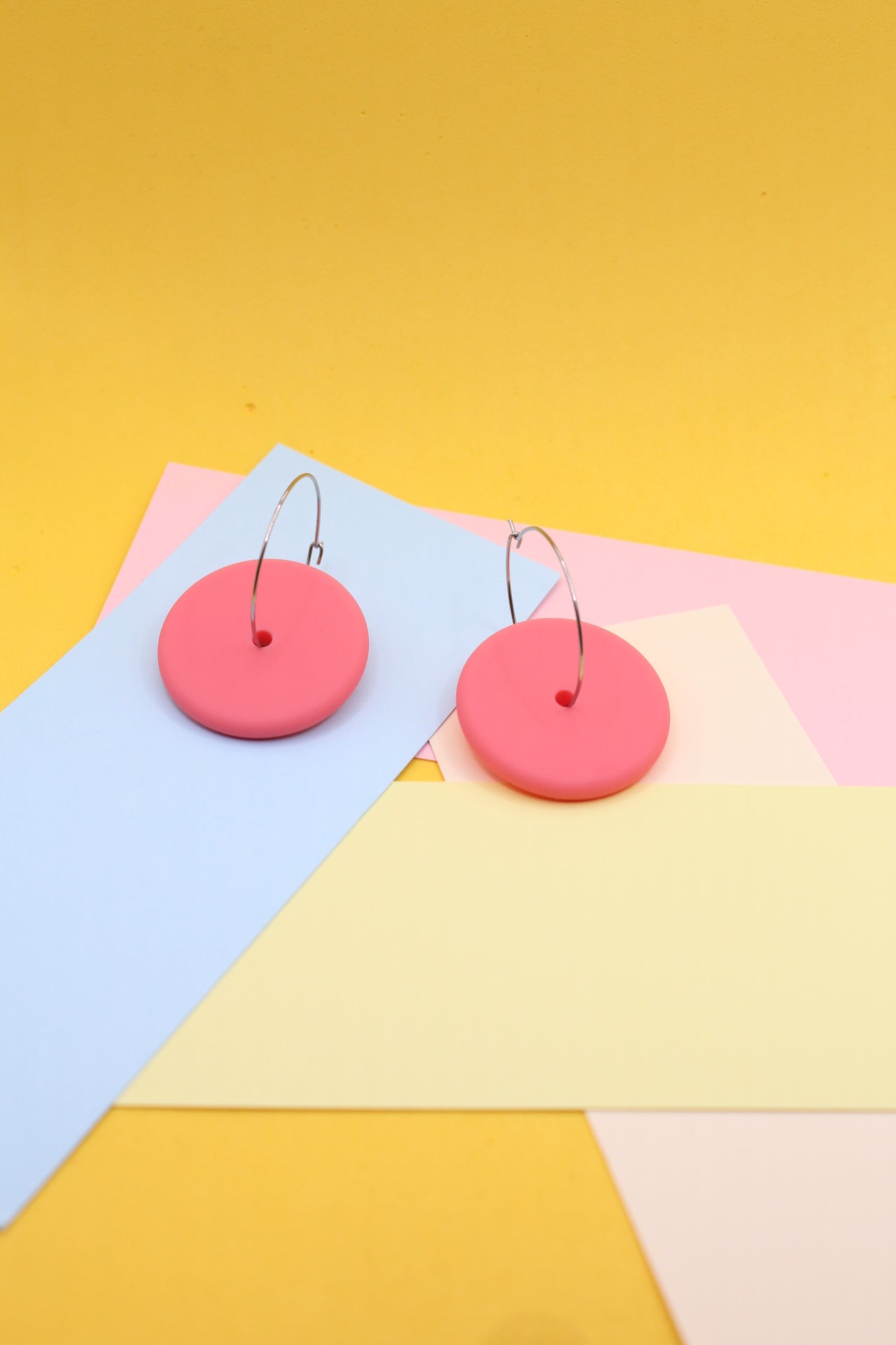 Statement Silicone Hoop Dangle Earrings | Flamingo Pink | 30mm Hoops | Super Seconds Festival
