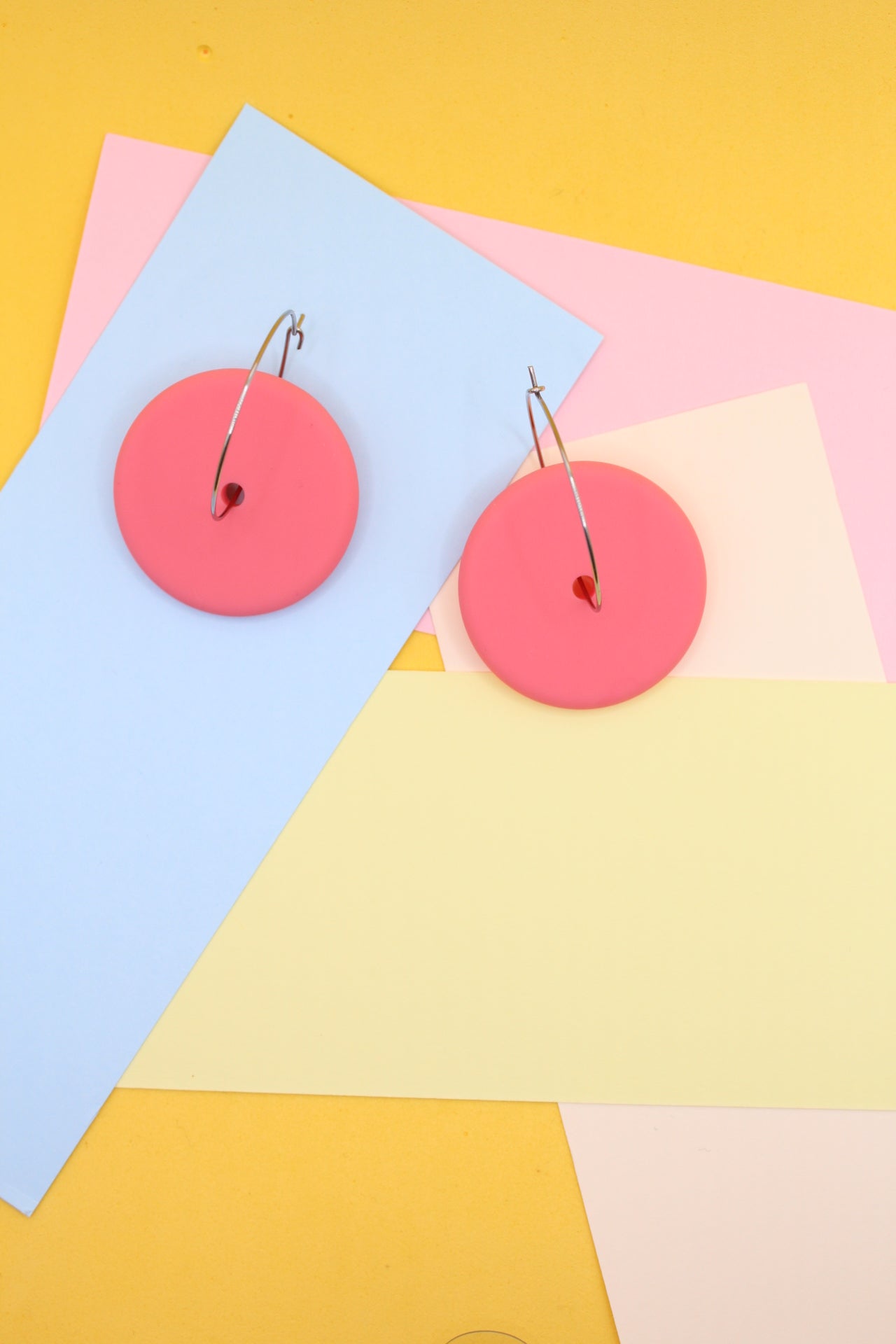 Statement Silicone Hoop Dangle Earrings | Flamingo Pink | 30mm Hoops | Super Seconds Festival