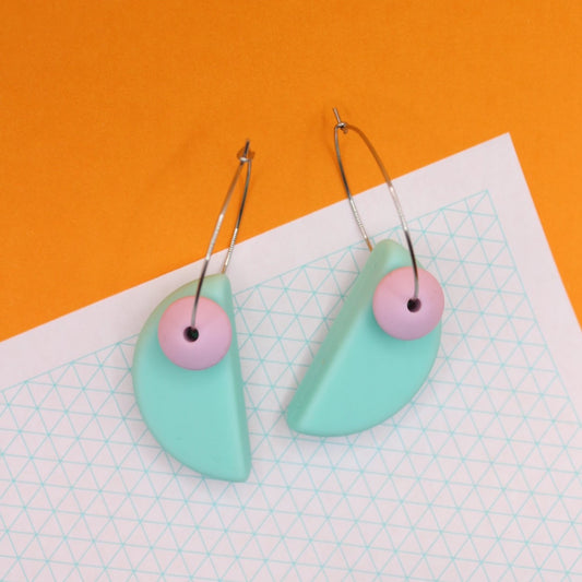 Statement Silicone Hoop Earrings - Mint and Dusty Lilac, 30mm Hoops.
