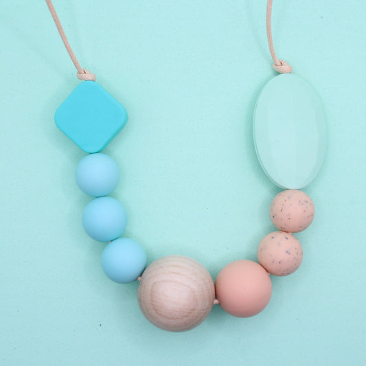 'Lucy' Blue and Peach Silicone Beaded Necklace